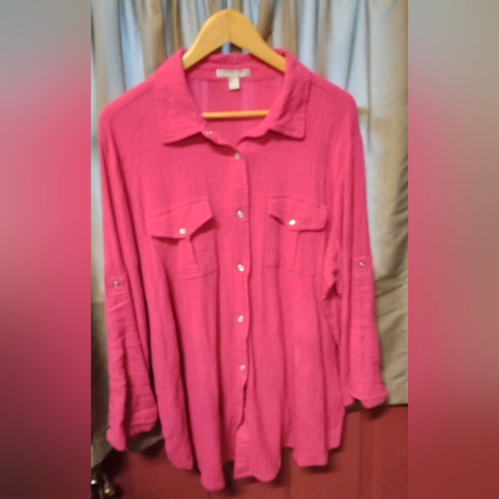Woman With within Pink button down shirt